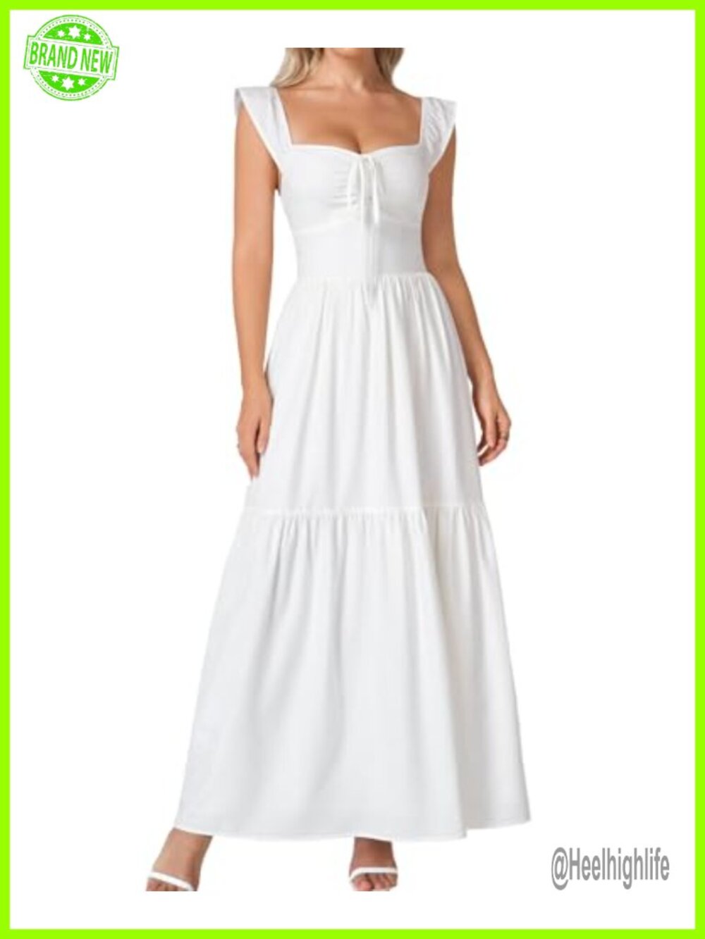 Womens Summer Corset Maxi Dress Ruffle Sleeve Flowy Boho Sundress Bow Tie